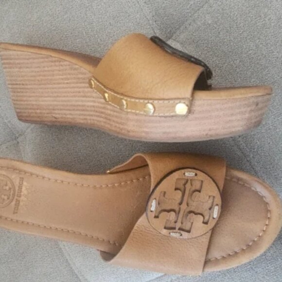 Tory Burch Patty Brown Slide Wedge Sandals - Picture 1 of 5